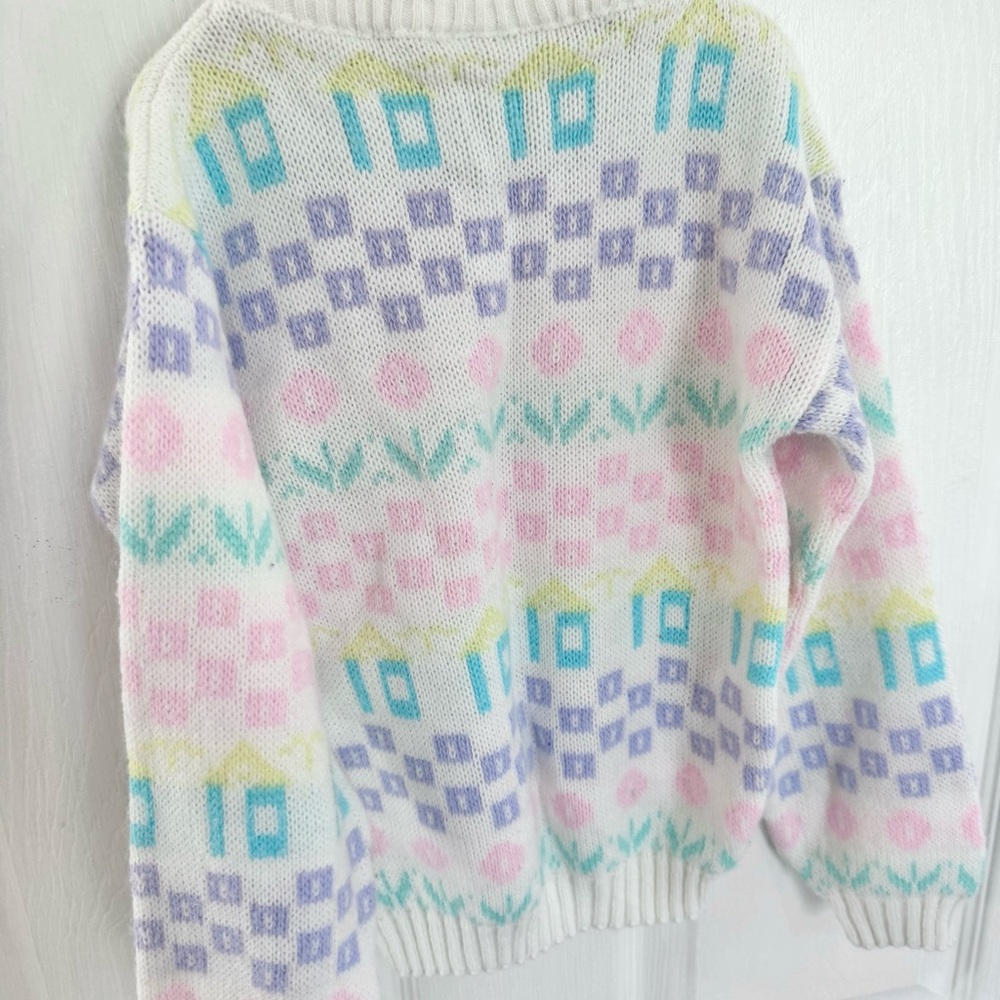 Vintage Little Funky Kids Sweater Pastel Flowers & Houses 2-3T - Picture 6 of 6